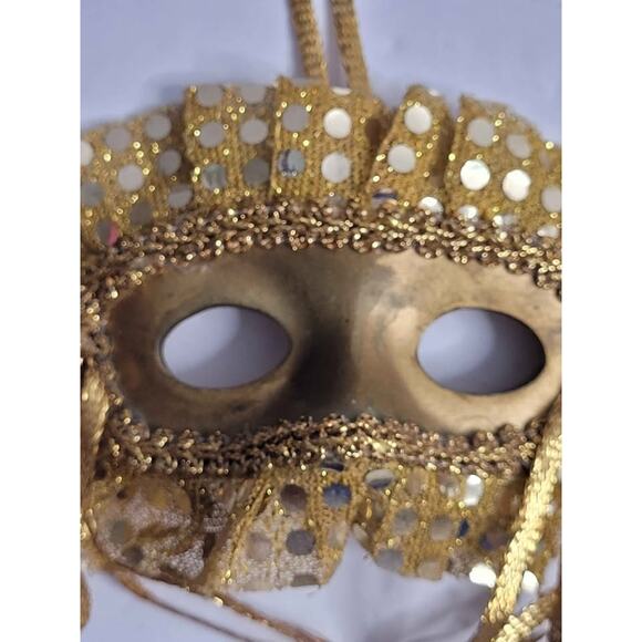 Vintage Golden Masquerade Mask with Bells and Sequins. - Picture 4 of 8